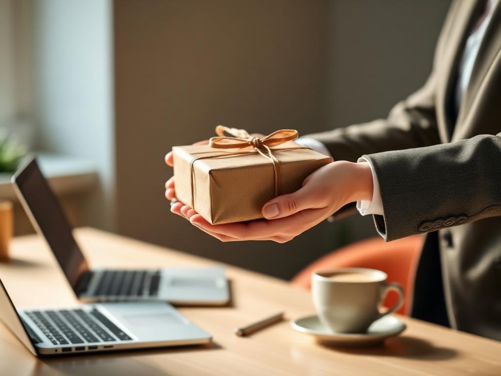 Professional handing a curated business gift
