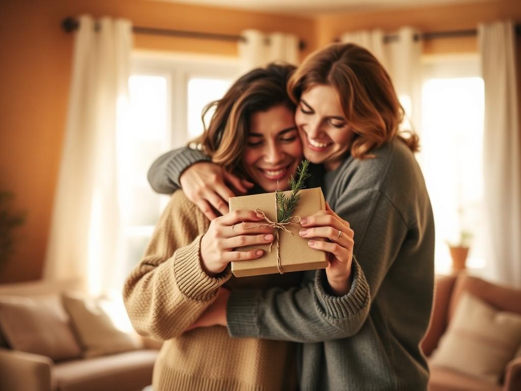 Friends exchanging a personal wrapped gift